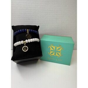 Rustic Cuff 2 Piece Blue & White Natural Stone Beaded Charm Bracelet Set New